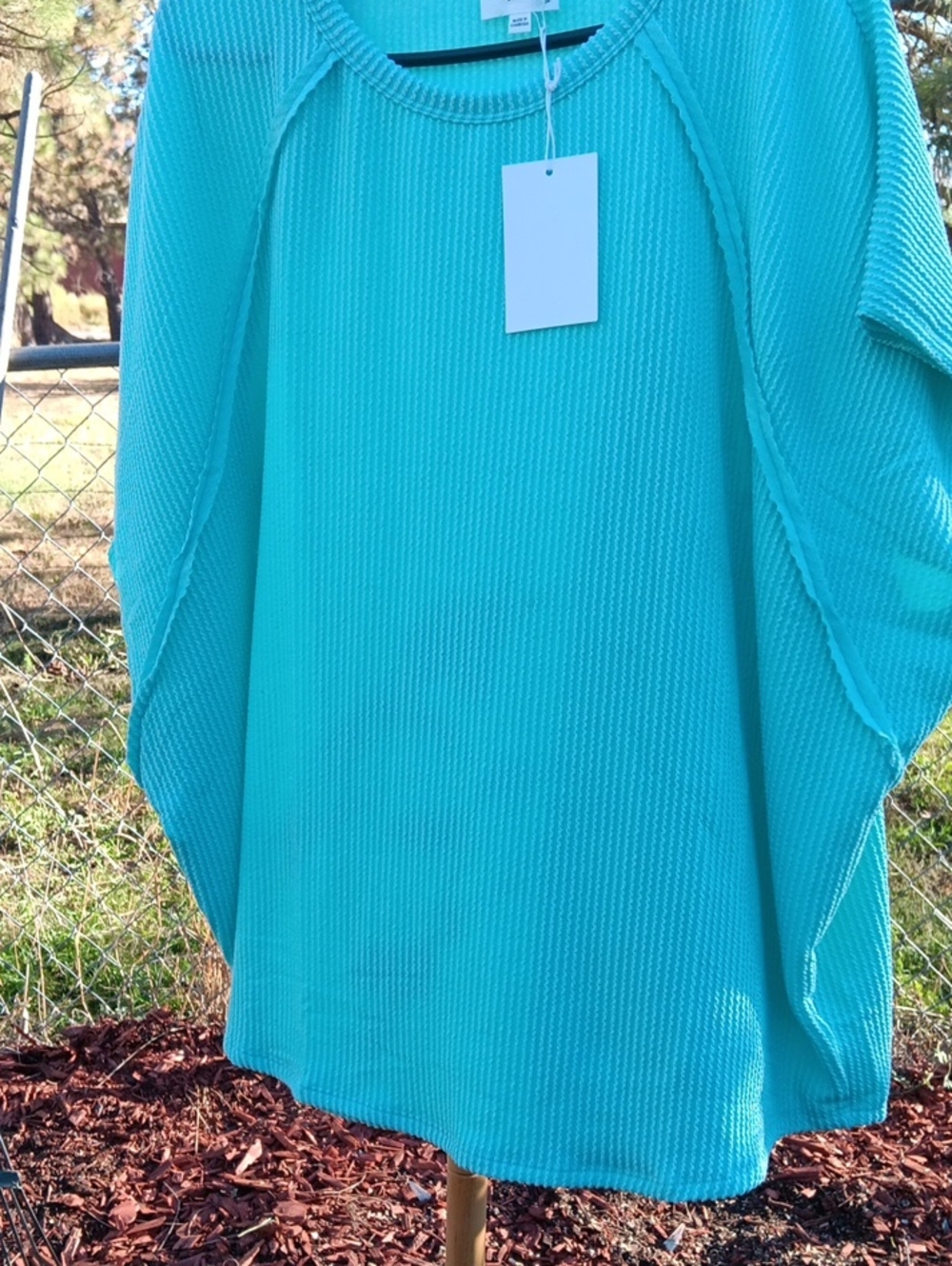 ANDREE BY UNIT Aqua Ribbed Waffle Knit Women's Top